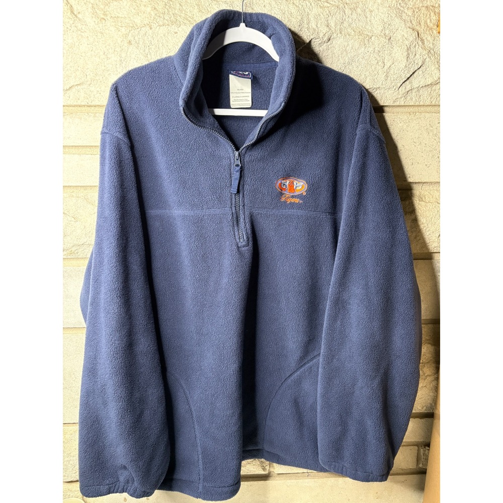 AS Sports Mens‎ XL Tigers Embroidered Quarter Zip Fleece Pullover Navy Blue